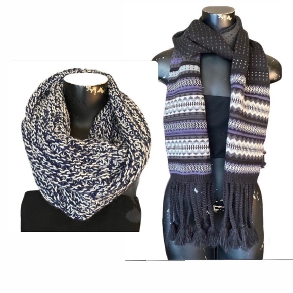 2 pc set Scarves Blue Long, Blue Gray heavy weight and Blue Chunky Infinity - Picture 1 of 9